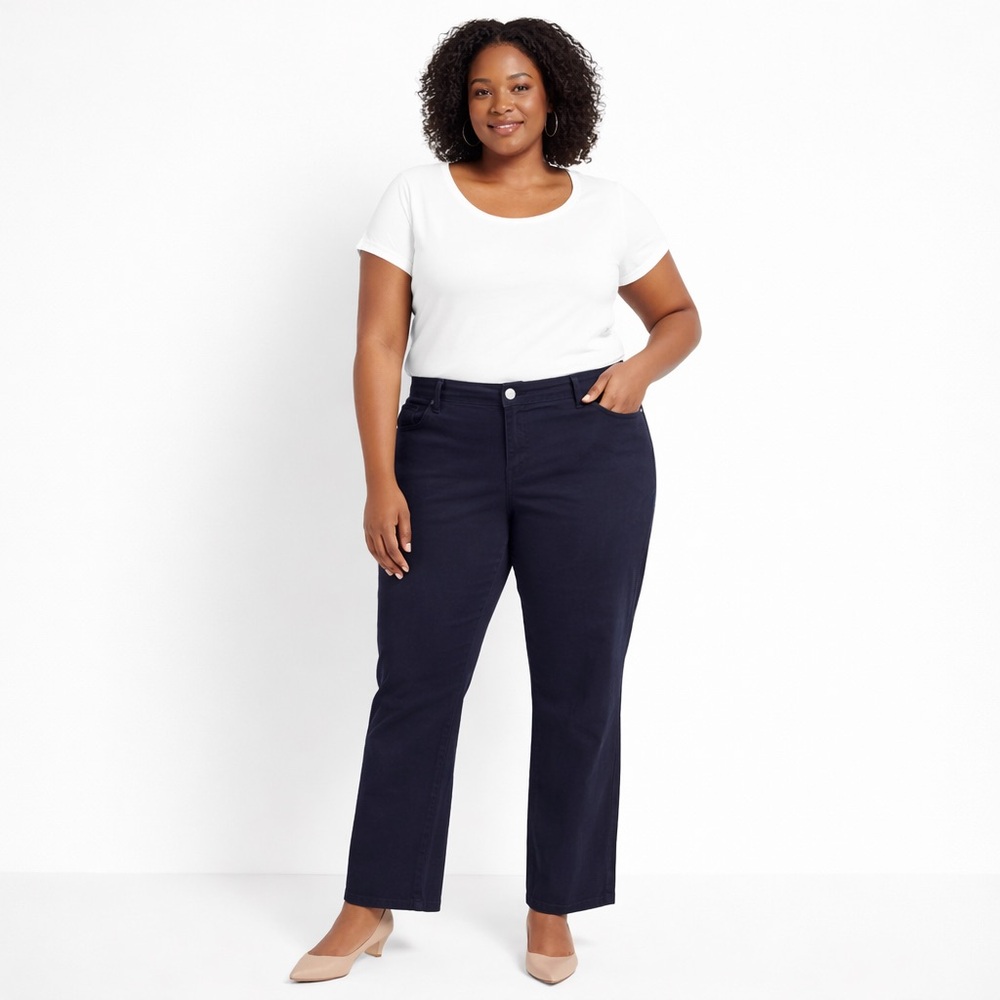 Charter Club Modern Fit Straight Leg Pants Navy Stretch Cotton 18W